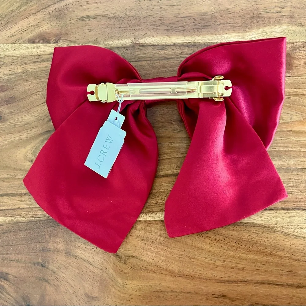 J.Crew Red Satin-like Hair Bow Barrette Coquette Aesthetic NWT